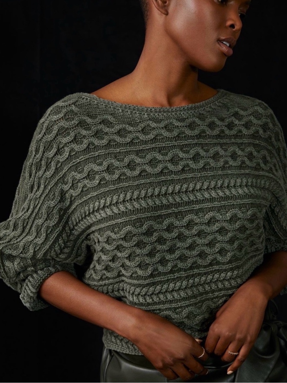 Pilcro Anthropologie Charcoal Cable Knit Cropped Sweater Cotton, Size M